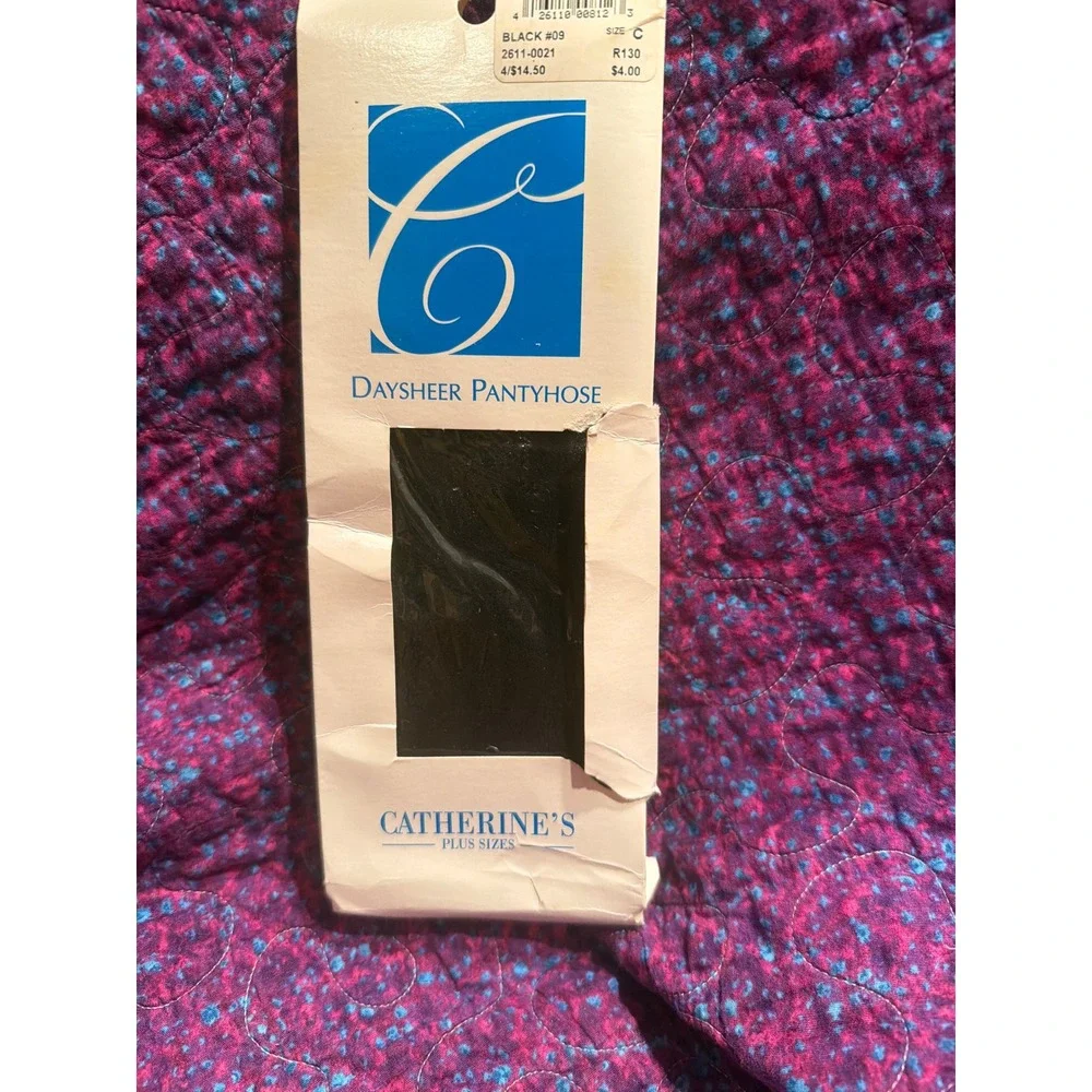 Catherines Plus Size Daysheer Pantyhose Black Size C Sheer Sandalfoot RN 15796